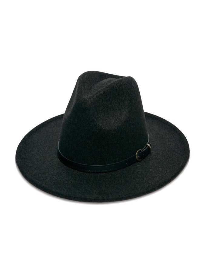 YOUBADU Wide Brim Fedora Hat for Women, Faux Wool Felt, Animal Print Band, Classic Western Style (US, Alpha, One Size, Medium, Black Braid) - Image 1